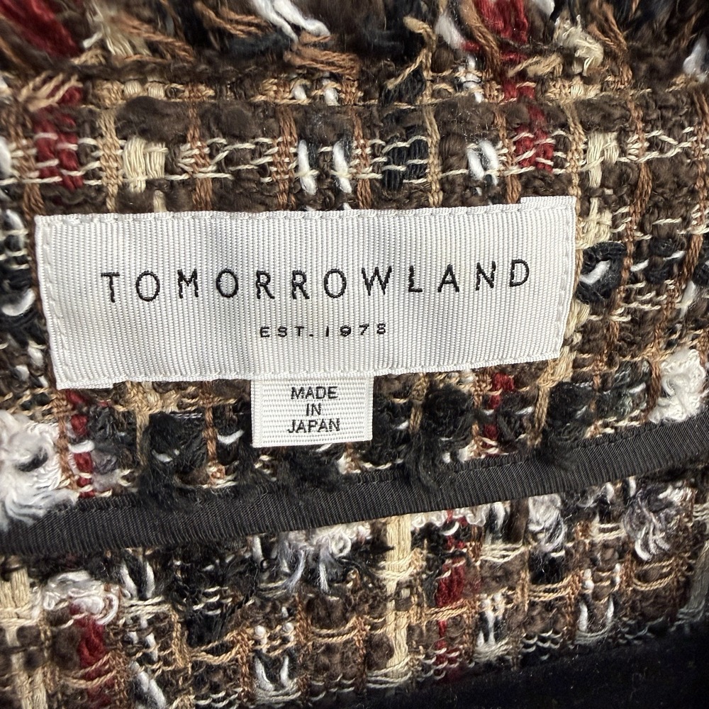Tomorrowland Collarless Cotton Blend Brown Tweed Jacket Womens EU Size 40 (M) - Picture 4 of 6